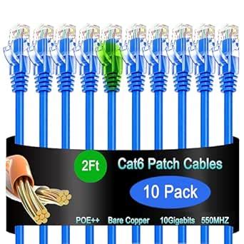 Lysymixs Cat6 Ethernet Cable 2 ft (10 Pack), Ideal for Data Centers ...