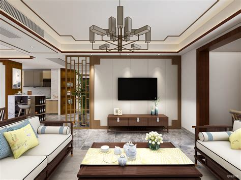 新中式四居室客厅沙发背景墙装修效果图-房屋装修效果图-保驾护航装修网