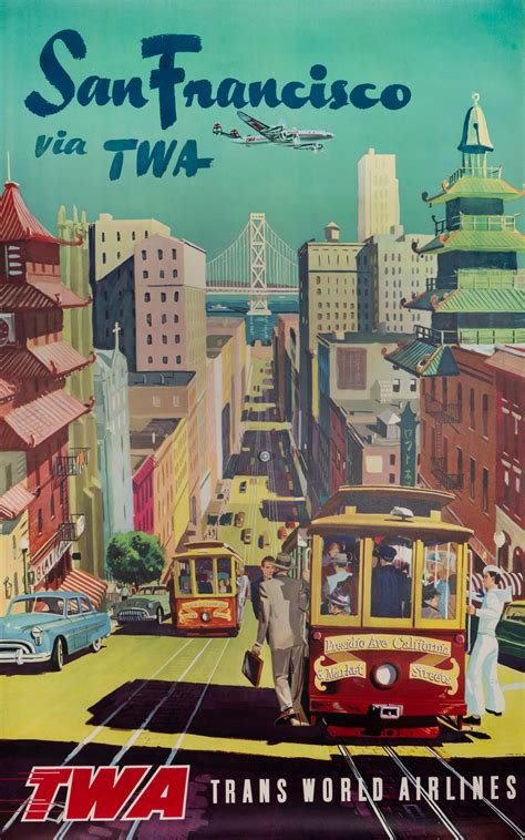 Unknown - "San Francisco via TWA" Original 1950s Vintage California ...