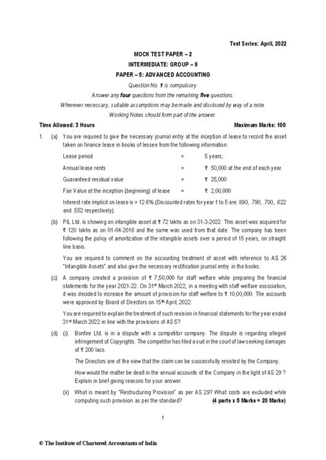 70107 BOS220422-P5Q - Mock Test Paper 2: Advanced Accounting Exam - Studocu