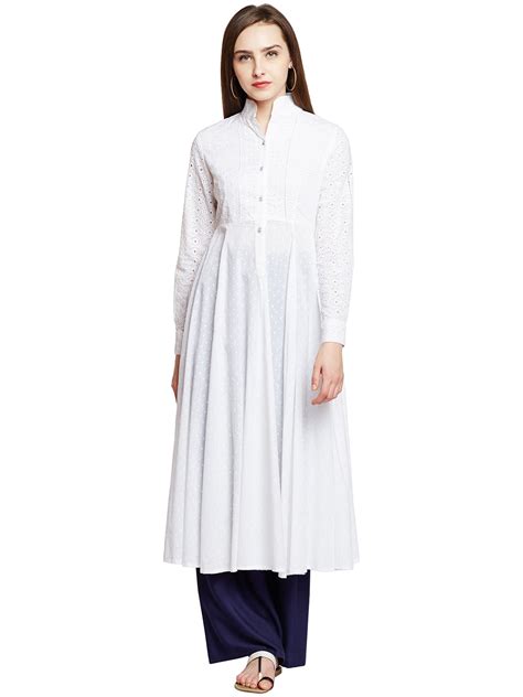 Women White Color Anarkali Kurta With Mandarin Collar – Panit X Cherry ...