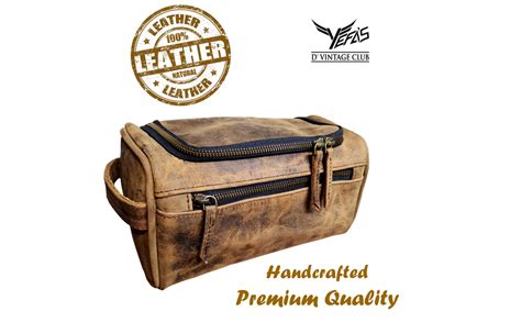 YEFA'S Leather Brown Travel Organize Toiletry Bag Pouch Shaving Kit for ...