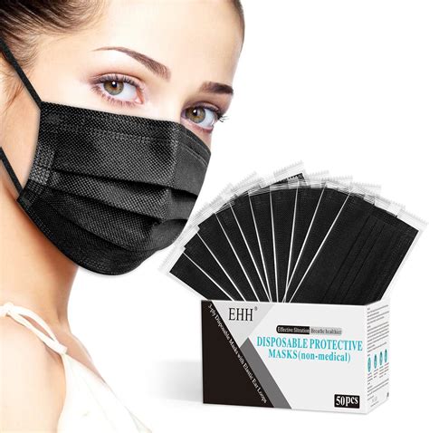 3 Ply Ear Loop Masks 50 Pack 50-Pack 3-Ply Black Disposable Face Masks ...