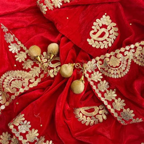 Red Ethnic Gota Patti Motifs Embroidered Velvet Dupatta – anokherang