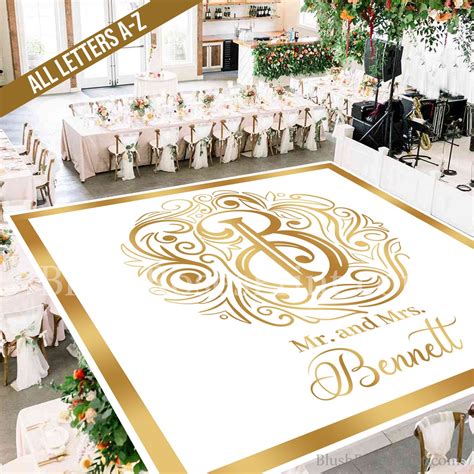 Gold Metallic Monogram Wedding Dance Floor Sticker Elegant Gold Mirror ...