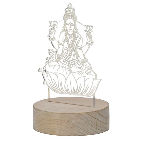 Goddess Laxmi Design Carved on Acrylic & Wood Base Night Lamp – eCraftIndia