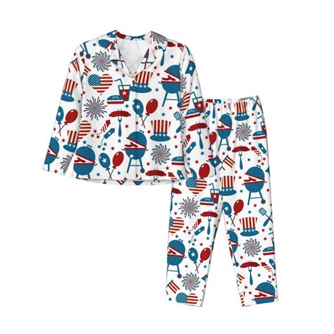 Pajamas for Women Set - Fourth Of July Party Comfy Long Sleeve Button ...