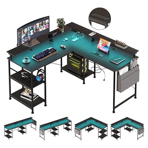 wOod-it Gaming Desk, 55" L-Shaped PC Gaming Table with LED Lights ...