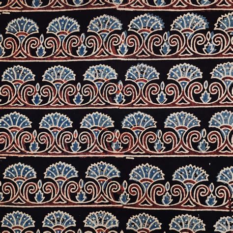 (PRE-CUT 2.35 METER) Pure Cotton Ajrak Black With Bush Border Horizont ...