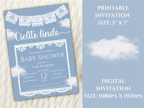 Blue Cielito Lindo Baby Shower Invitation in Spanish, Mexican Talavera ...