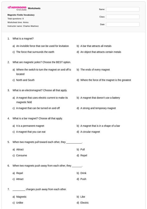50+ Magnetic Field worksheets for Class 6 on Wayground | Free & Printable
