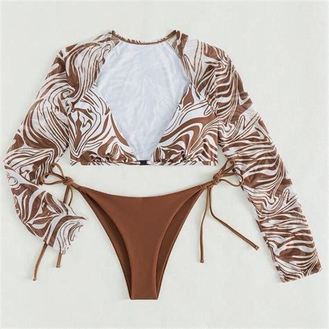 Catch Women's Brown and White Swimsuit-one-piece | Depop