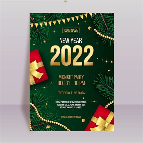 Realistic new year party flyer template | Free Vector