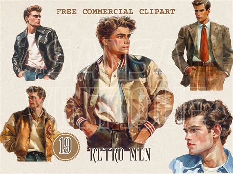 1950s Men Fashion Clothes Watercolor Clipart, Retro Fashion Menswear ...