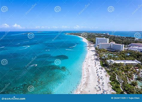 The Drone Aerial View of Cabbage Beach, Paradise Island, Bahamas. Stock ...