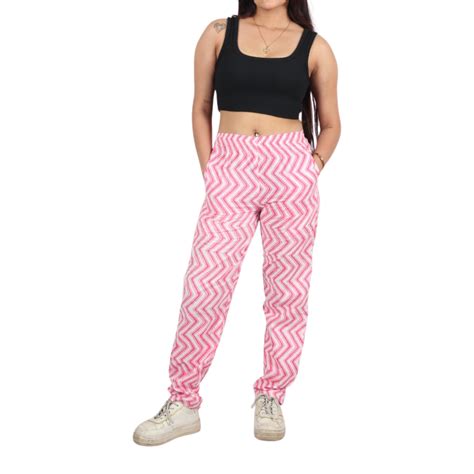 Pink & White Zig-Zag Print Pants – Saroy