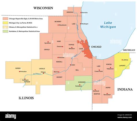 Administrative vector map of the Chicago metropolitan area Stock Photo ...