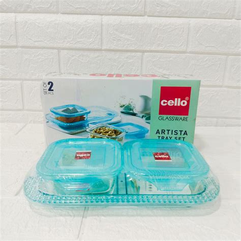 Di0245 Cello Glassware Artista 2 Square Container with Lid & 1 Tray Se ...
