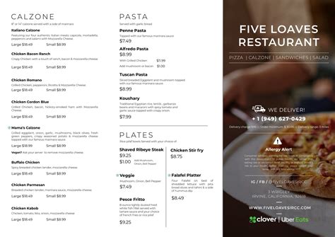 Five Loaves Restaurant menu in Irvine, California, USA