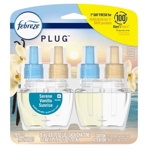 Febreze Plug Air Freshener Serene Vanilla Sunrise, (2) 0.87 oz. Oil ...