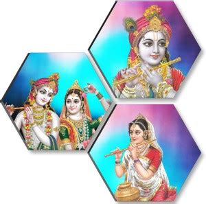 saf 17 inch Radha Krishna Set OF 3 Hexagon UV Textured Self adhesive ...