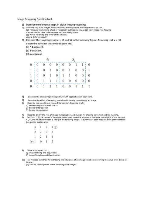 Image Processing Question Bank - Consider two 8-bit images whose ...