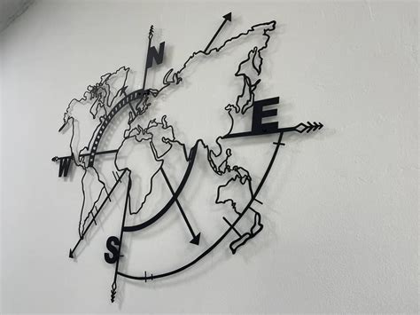 Buy Metal World Map Wall Art Compass, World Map Without Borders, Metal ...