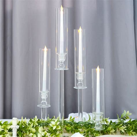 Clear Crystal Glass Hurricane Taper Candle Holders With Tall Cylinder ...