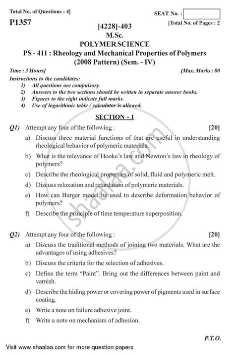 Rheology and Mechanical Properties of Polymers 2012-2013 M.Sc Polymer ...