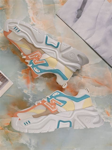 Women Orange Colourblocked Sneakers – ShoeTree