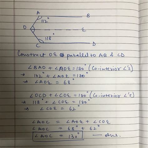 In the given figure , AB||CD, BAO=112°and angle OCD=118°, find angle ...