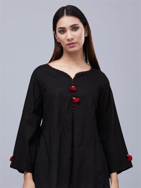 Buy Black Shibori Dyed Cotton Asymmetric Top | TAN724 | The loom