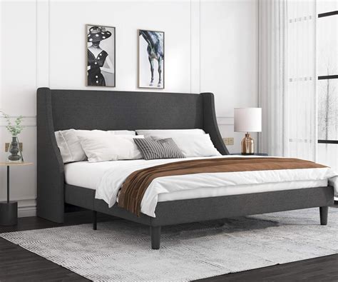 Allewie King Size Platform Bed Frame with Deluxe Wingback/Upholstered ...