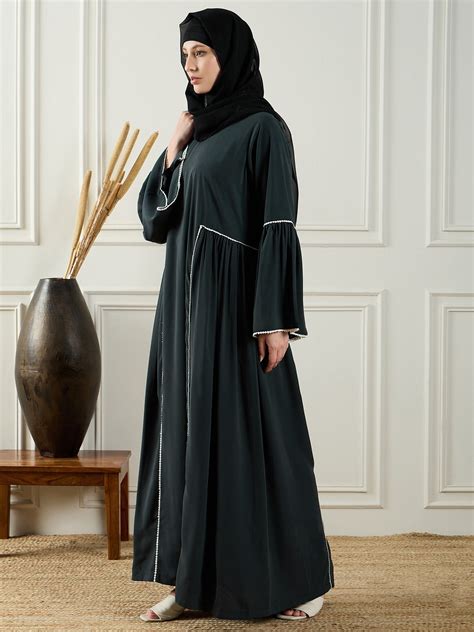 Nabia Lace Work Abaya with Black Georgette Hijab
