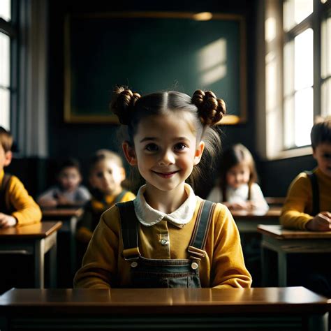 A cute girl site in classroom | Premium AI-generated image