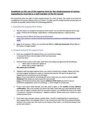 Fillable Online Guidelines on the use of the expense form for the ...