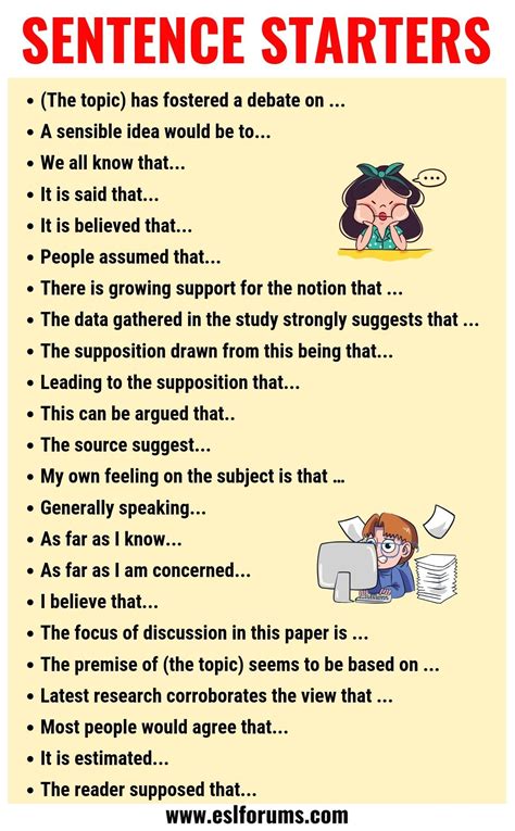 Best 12 Sentence Starters: Useful Words and Phrases You Can Use As ...