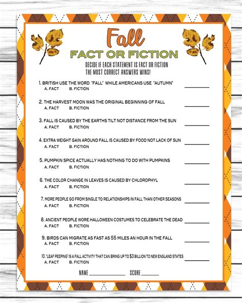 Printable Fall Trivia Questions