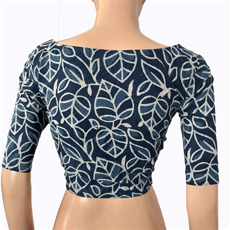 Printed Cotton Boat neck Blouse, Indigo Blue, BP1208 – Scarlet Thread