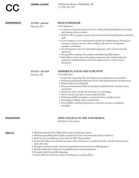 Cash Application Resume Samples | Velvet Jobs