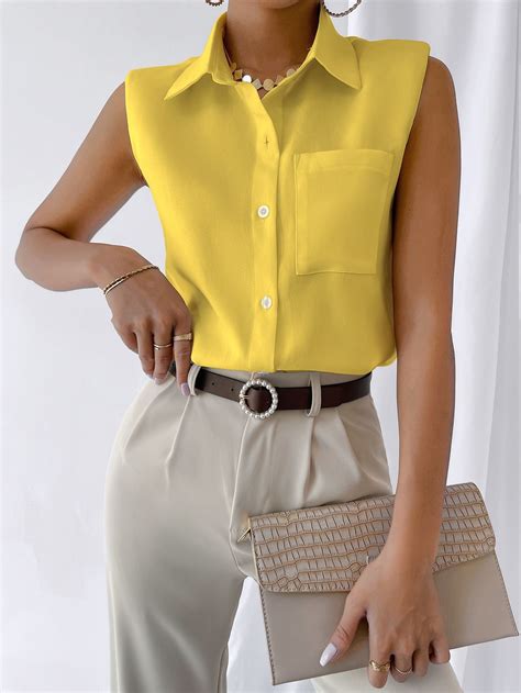 SHEIN Brasil | Sleeveless top outfit, Yellow shirt outfit, Shirt outfit ...