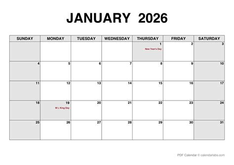 January 2026 Printable Calendar
