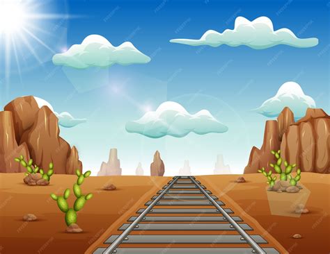 Train track in wild west background | Premium Vector