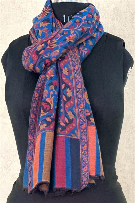 Buy Royal Blue Floral Kani Woolen Stole Online - House Of Elegance ...