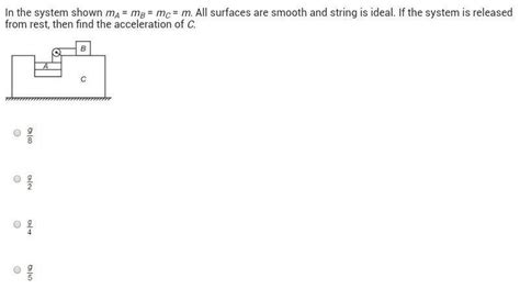 in the system ma = mb= mc =m. All the surfaces are smooth and string is ...