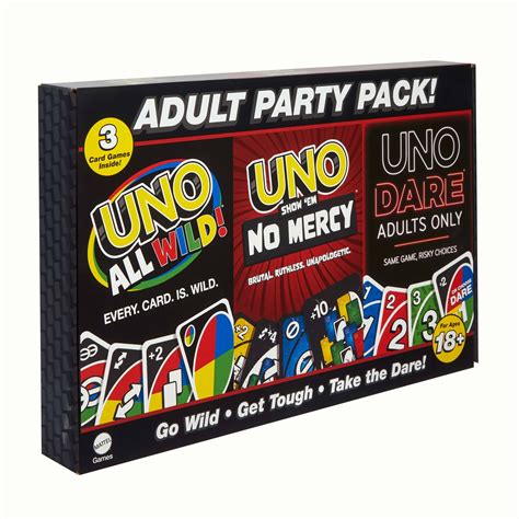 UNO All Wild, UNO Show ‘em No Mercy, UNO Dare Adults Only 3 Card Game ...