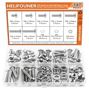 HELIFOUNER 147 Pieces M6 x 8mm /10mm /12mm /16mm /20mm /25mm /30mm ...
