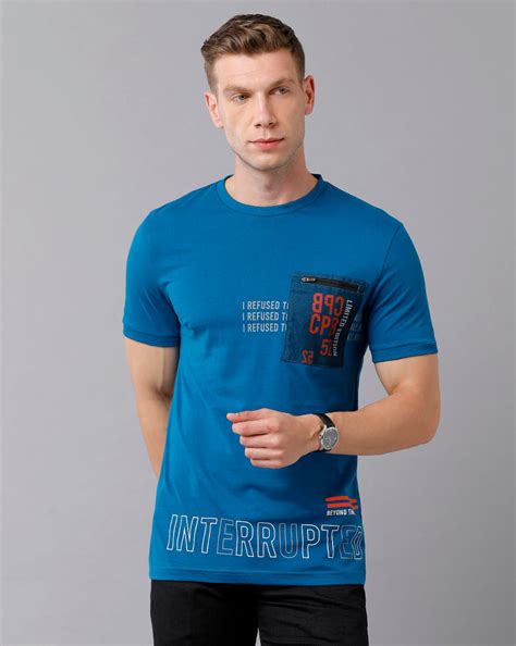 CP BRO Men's Cotton Printed Half Sleeve Slim Fit Round Neck Blue Color