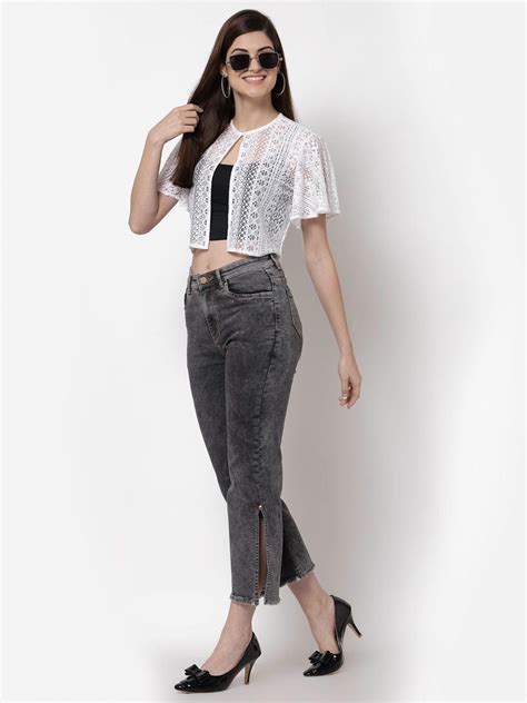 Style Quotient Women Off White Self Design Lace Open Front Smart Casua ...