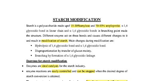 Enzymes IN Starch Modification - STARCH MODIFICATION Starch is a ...